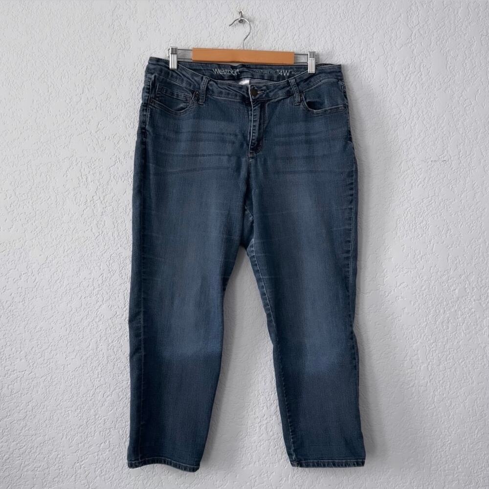 westport blue dark wash denim signature fit boyfriend jeans size 14